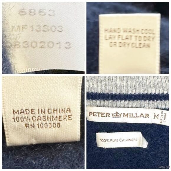Peter Millar Artisan Crafted 100% Cashmere Flex Quarter-Zip blue Sweater Medium - Picture 7 of 12